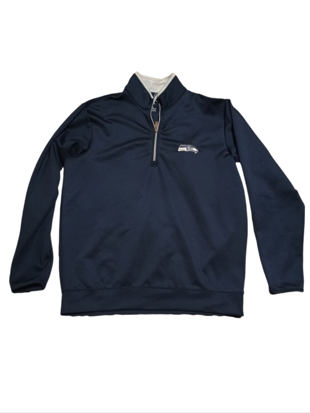 Antigua Seattle Seahawks Navy Quarter-Zip Pullover with White Trim